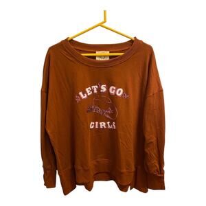 Fantastic Fawn Sz M Lets Go Girls Crewneck Sweatshirt Brown Disco Rodeo Cowgirl